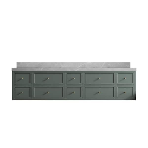 Willow Collections Roswell 84 in. W x 22 in. D x 36 in. H Double Sink Bath Vanity in Pewter Green with 2 in. Pearl Gray qt. Top