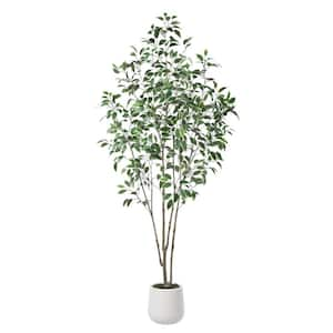 7 ft. Fake Ficus Tree with Round White Planter, Pre Potted Faux Greenery Ficus Plant for Home Decor