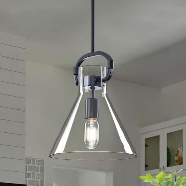TinHon Modern Clear Glass Bell Pendant Light, 1-Light Adjustable