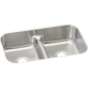 Lustertone Undermount Stainless Steel 32 in. Double Bowl Kitchen Sink