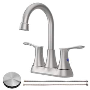 4 in. Centerset Double-Handle Bathroom Faucet with Drain Kit Included and Supply Line in Brushed Nickel