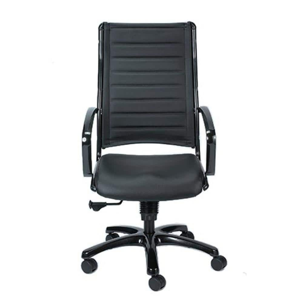 HomeRoots Zabrina Leather Swivel Office Chair in Black with ...