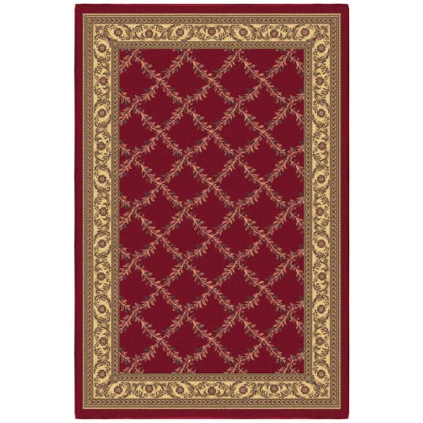 House Collection Non-Slip Rubberback Trellis Design 3x5 Indoor Area Rug, 3 ft. 3 in. x 5 ft., Red Trellis