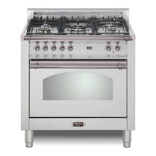 Dolcevita Series 36 in. 5 Burners Dual Fuel Natural Gas Range in Stainless Steel with Chrome Trim