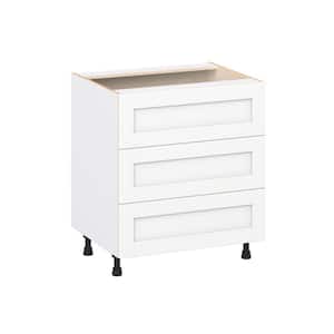 Milton 30 in. W x 24 in. D x 34.5 in. H Assembled Shaker Drawer Base Kitchen Cabinet in Bright White with 3 Drawers