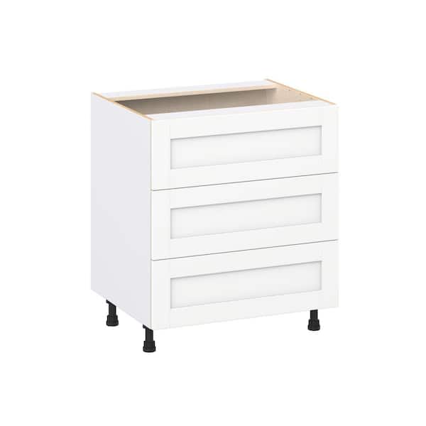 Milton 30 in. W x 24 in. D x 34.5 in. H Assembled Shaker Drawer Base Kitchen Cabinet in Bright White with 3 Drawers