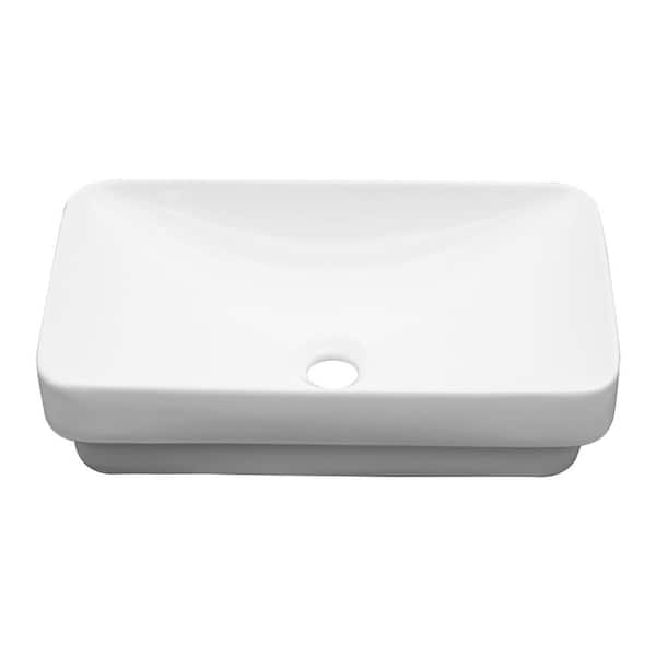 19 in. x 12 in. Rectangular Semi-recessed Vessel Basin Bathroom Sink in White