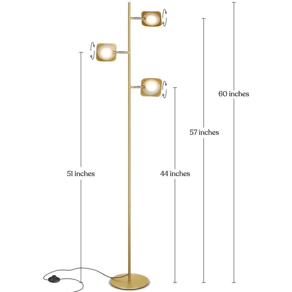 Antique Brass Energy Star 60" Adjustable 3-Head LED Floor Lamp