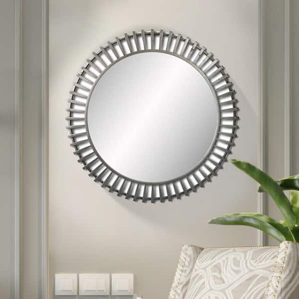 Furniture of America Medium Round Silver Beveled Glass Contemporary Mirror  (39.38 in. H x 39.38 in. W) IDF-571M - The Home Depot