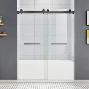 46 in.-48 in. W x 76 in. H Double Sliding Frameless Shower Door Matte Black with Smooth Sliding,3/8 in. (10mm)Glass