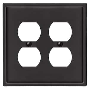 Sinclair Insulated 2-Gang Matte Black Duplex Outlet Stamped Steel Wall Plate
