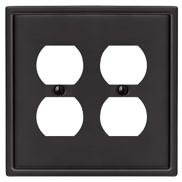 Amerelle Sinclair Insulated 2-Gang Matte Black Duplex Outlet Stamped Steel Wall Plate