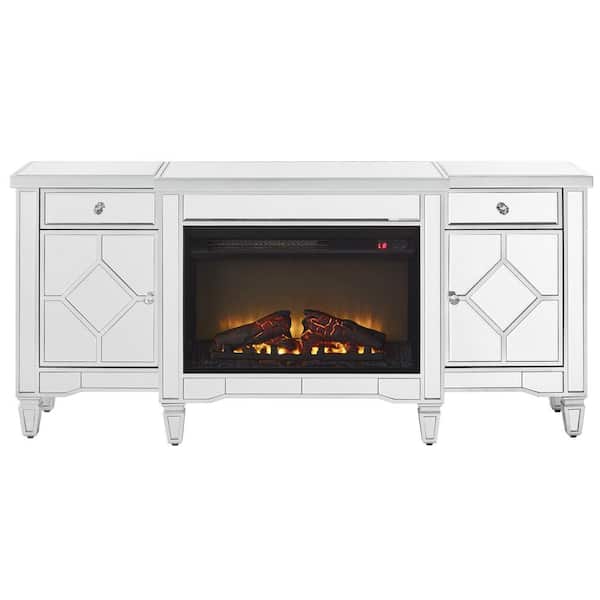 57 in. Flash Silver Combination TV Stand Cabinet With Electric Fireplace Insert and 3D Realistic LED Flames