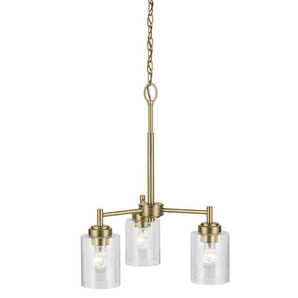Natural Brass Mini Chandelier with Clear Seeded Glass