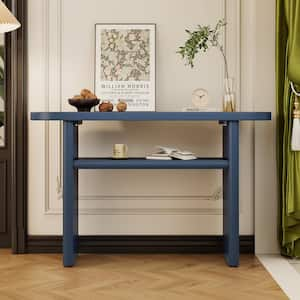 47.8 in. Navy Round Wood Console Table with Sturdy Shelf Design for Entryway