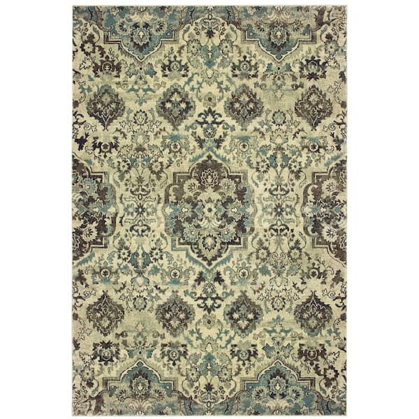 8 ft. x 11 ft. Ivory, Gold Oriental Washable Area Rug