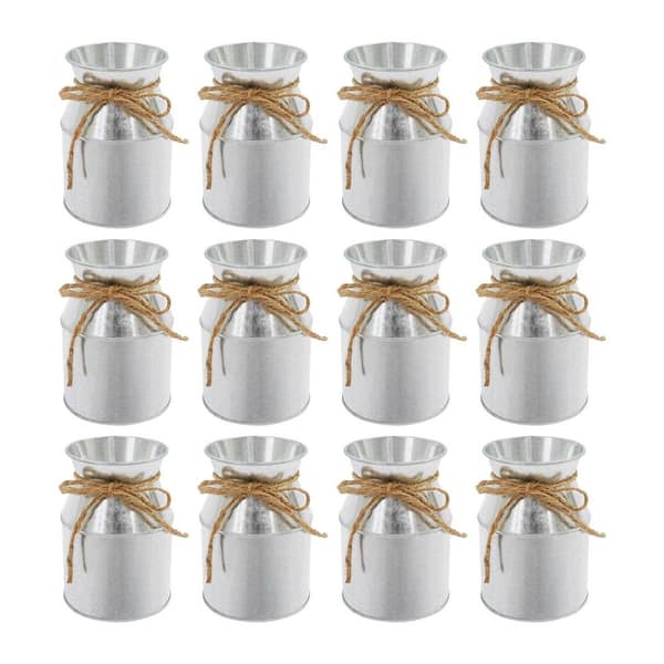 5 in. Height Silver Metal Iron Round Decorative Vase Flower Vase (Set of 12)