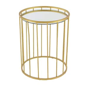 18 in. Gold Round Mirrored End Table with 3-Pieces