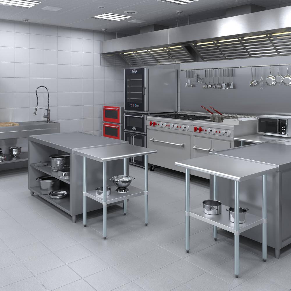 30" Stainless Steel Utility Table with Undershelf and Galvanized Legs