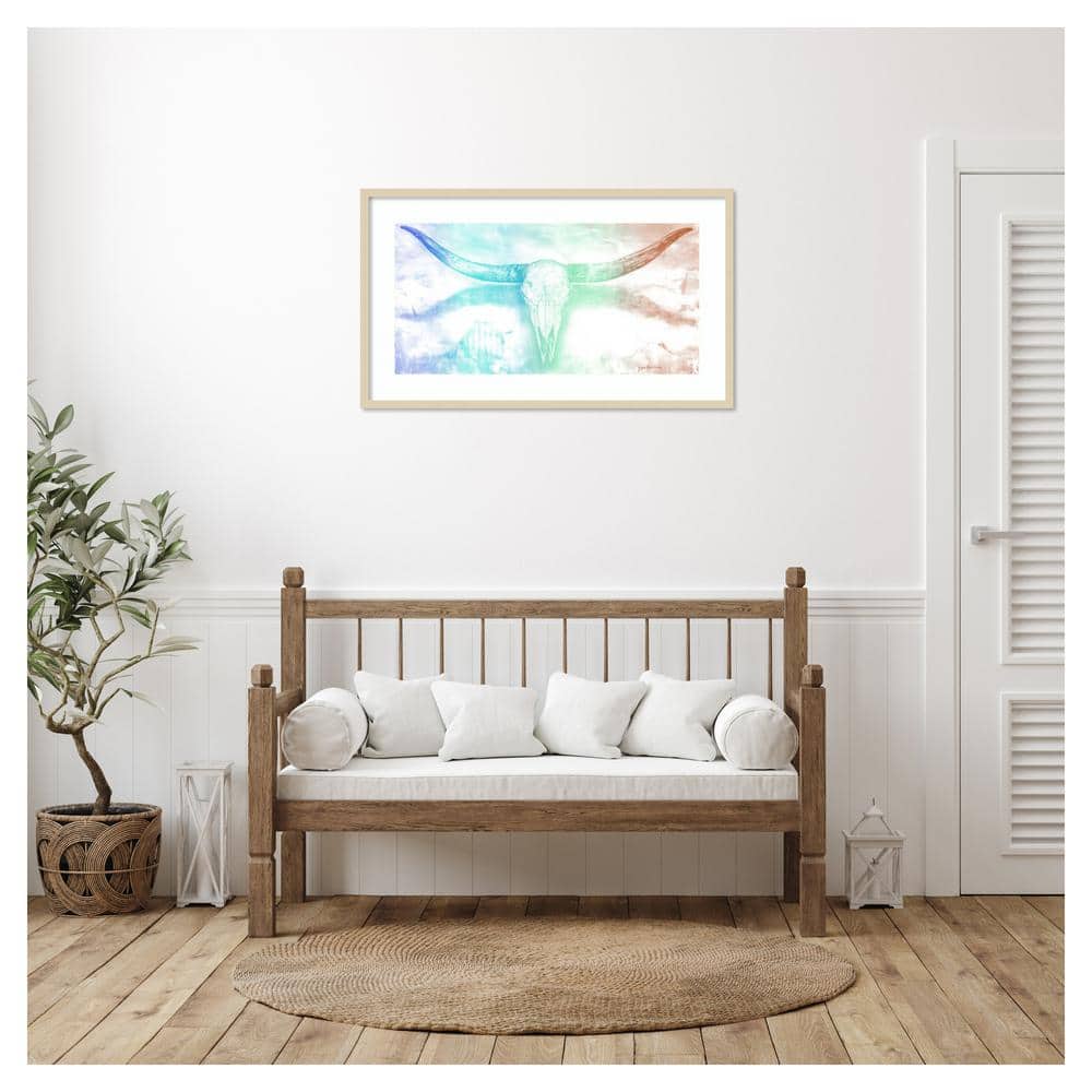 41"x24" Brown Wood Framed Longhorn Skull Abstract Art
