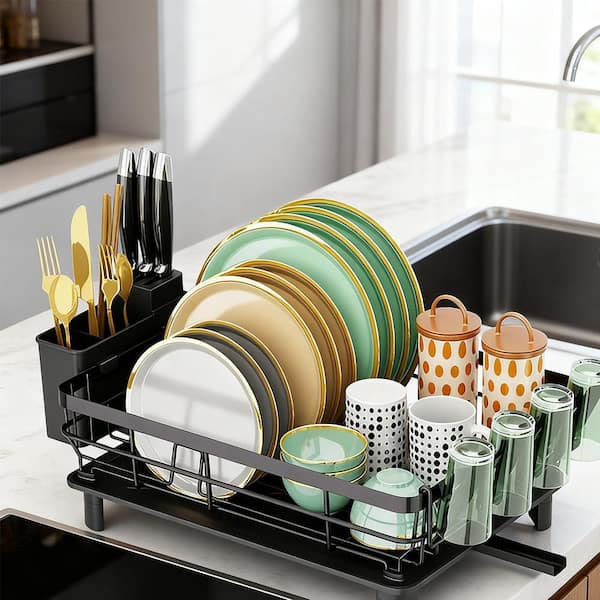 Dish Rack with Separate Knife Holder Drainage and Quick-Dry Drainboard