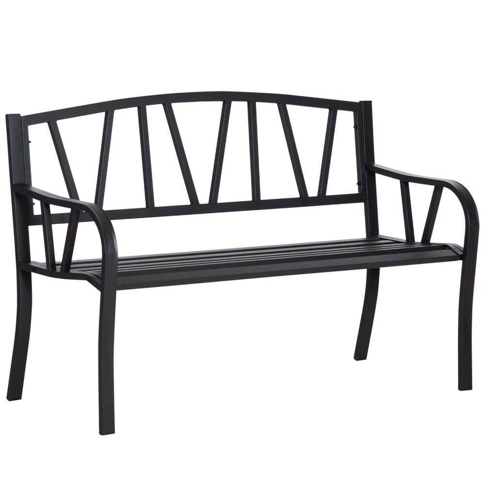2-Seater 48.75 in. Metal Garden Bench-Ergonomic with Decorative Backrest, Weather-Resistant Steel Frame price history on PriceWatchPro