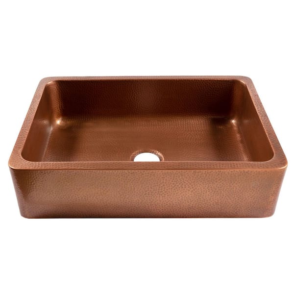 Lange 32 in. Farmhouse/Apron-Front Undermount Single Bowl 17 Gauge Antique Copper Kitchen Sink