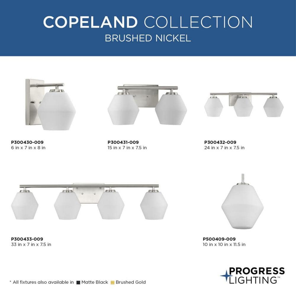 Copeland 2-Light Brushed Nickel Vanity Light with Opal Glass Shades