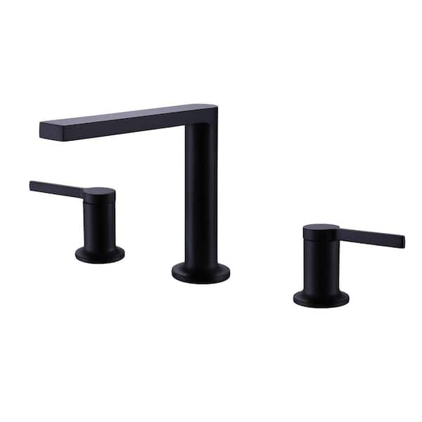 Aurora Decor ABA 8 in. Widespread Double Handle High-Arc Bathroom Faucet with Valve in Matte Black