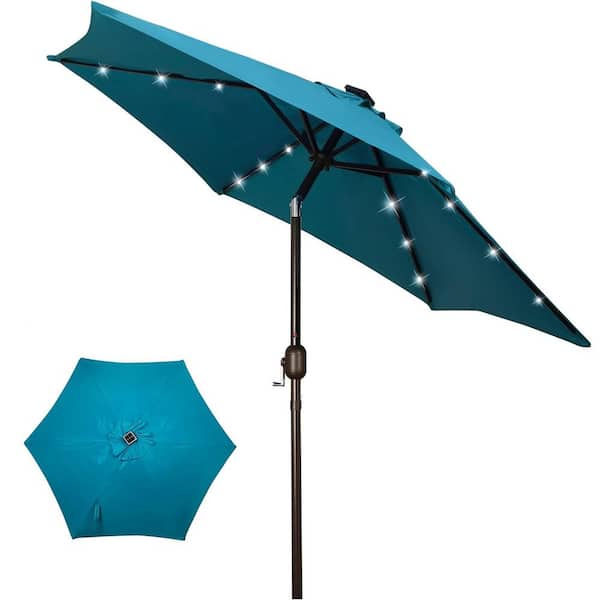 Unbranded 7.5 ft. Aluminum Pole Market Push-Button Tilt Solar Patio Umbrella in Cerulean