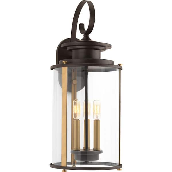 Progress Lighting Squire Collection 3-Light Antique Bronze Clear Glass New Traditional Outdoor Large Wall Lantern Light