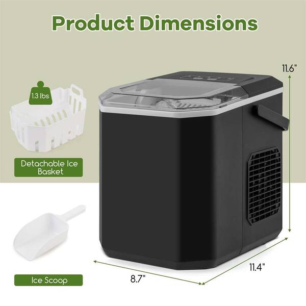 8.7 in. 26.5 lbs./24 Hrs Countertop Portable Ice Maker in Black