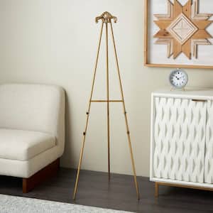 Gold Metal Large Freestanding Foldable Floor 2-Tier Easel with Scroll Finial