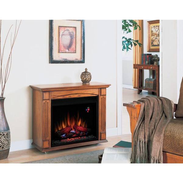 Chimney Free 31 in. Compact Rolling Electric Fireplace in Premium Oak