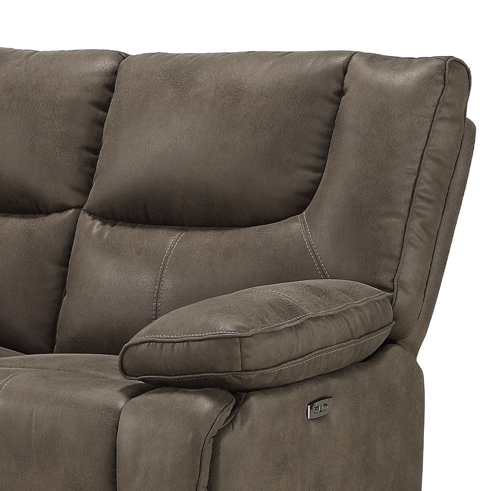 Gray Leather Tufted Power Motion Loveseat with Pillow-Top Arms