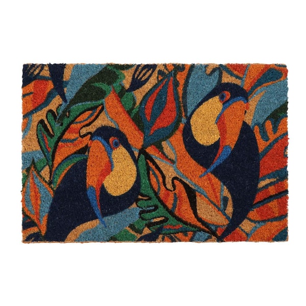 Unbranded Toucans Multicolor 16 in. x 24 in. Coconut Sheltered Front Door Mat