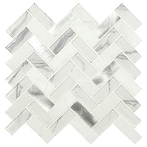 Bytle Bianco Herringbone 12 in. x 12 in. x 6 mm Textured Mixed Glass Mosaic Tile (15 sq. ft. / case)