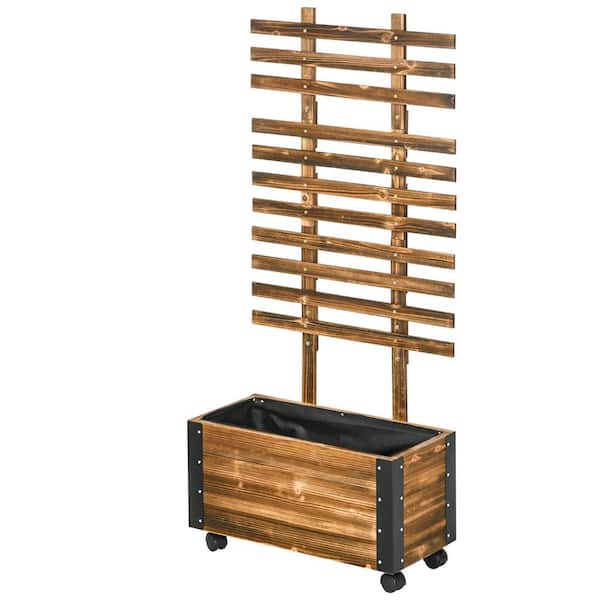 Unbranded 25 in. L x 12 in. W x 58 in. H Raised Garden Bed with Trellis, Wooden Planter Box with Wheels, for Vine Plants, Brown