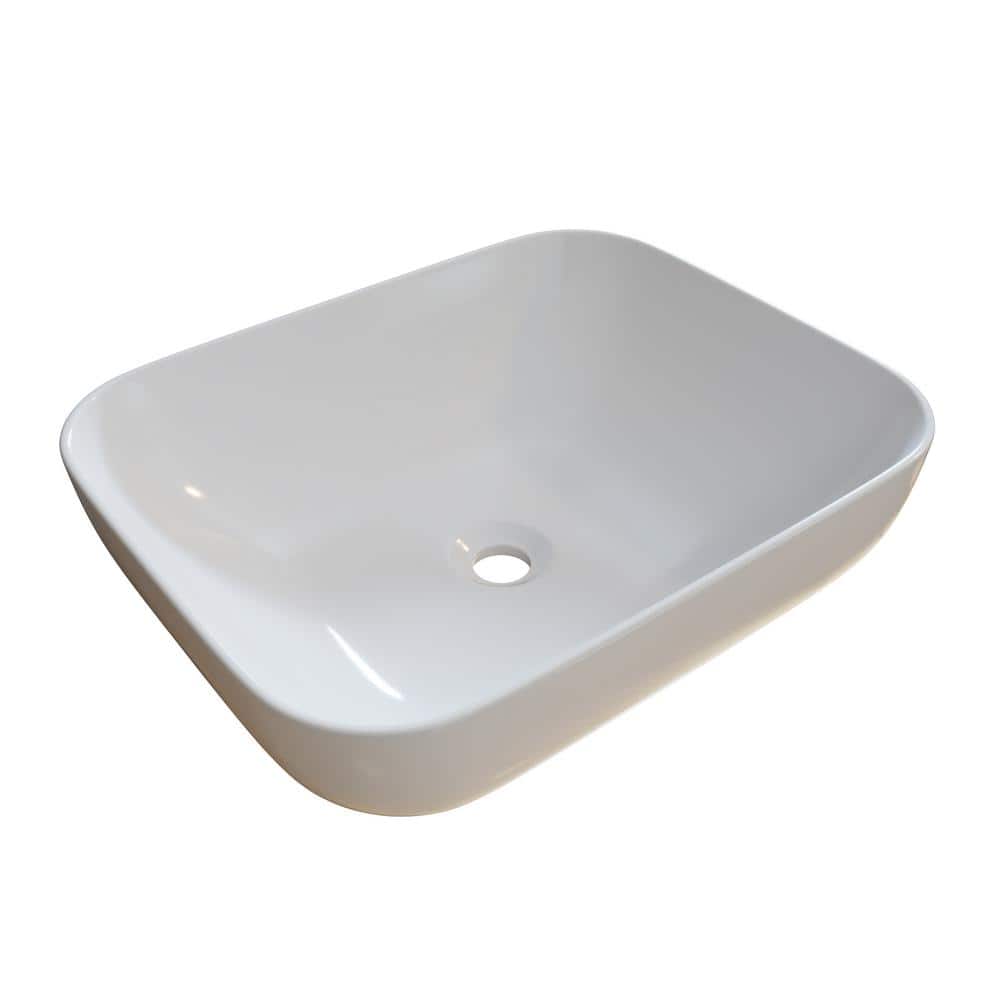 Gloss White Ceramic Rectangular Vessel Bathroom Sink