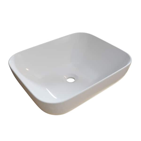 Glass Warehouse Rectangular Bathroom Ceramic Vessel Sink Art Basin in White