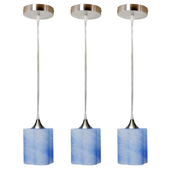 GAMBIT HAND BLOWN GLASS LLC 1-Light 4-Cylinder Nickel Hand Blown Blue Glass Shade Pendant (Pack of 3)