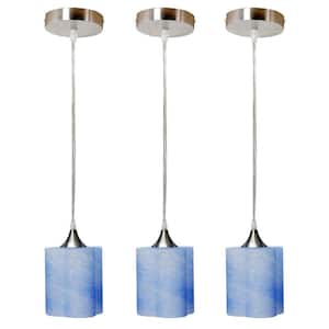 1-Light 4-Cylinder Nickel Hand Blown Blue Glass Shade Pendant (Pack of 3)