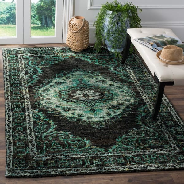 Tangier 4 ft. x 6 ft. Chocolate/Aqua Medallion Area Rug
