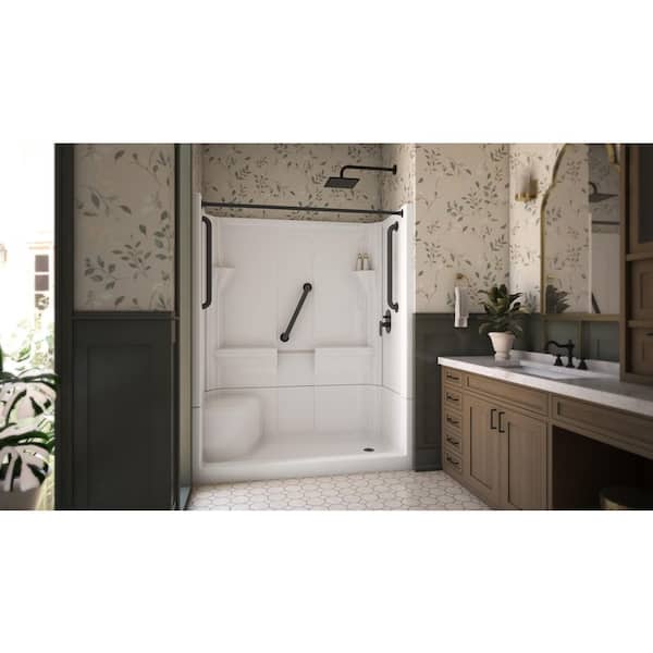 Accessible Living Harmony 60 in. L x 30 in. W x 74 in. H Alcove RH Drain Curtain Rod Shower Kit in Matte Black