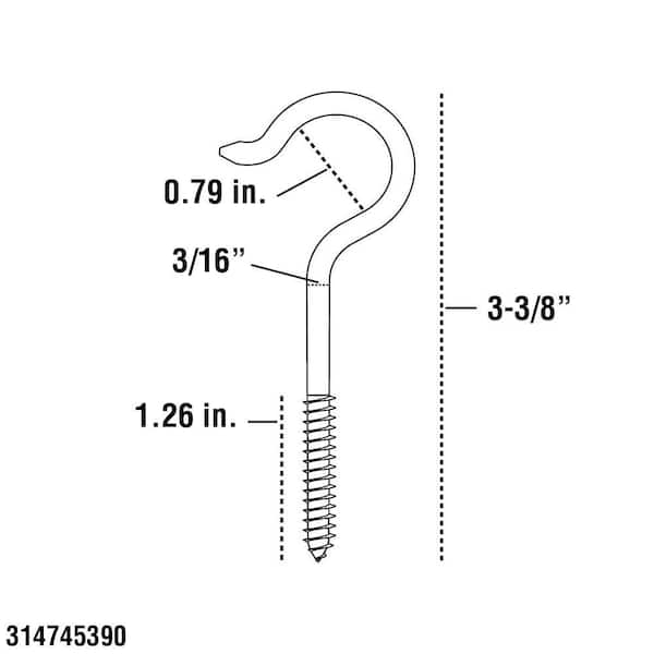 Midwest Fastener 3/16 x 3/4 x 3-3/8 Zinc Plated Steel Screw Hooks 14  14PK 60625