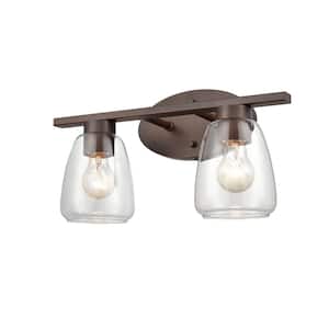 16 in. 2-Light Rubbed Bronze Vanity Light with Clear Glass
