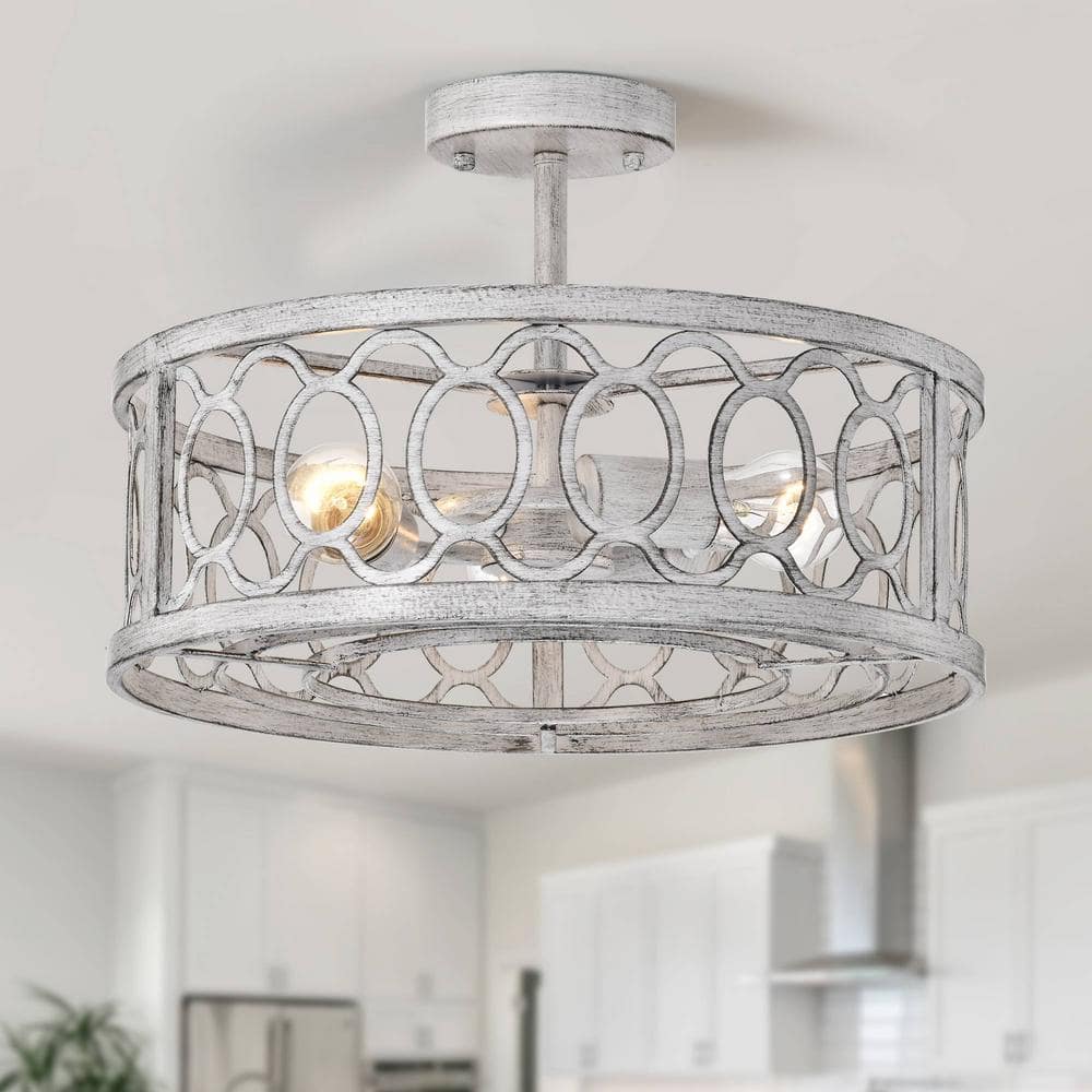 3-Light Matte White Retro Country Farmhouse Cylinder Chandelier with for Ki