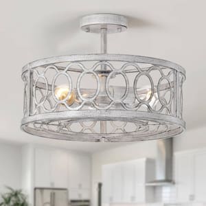3-Light Matte White Retro Country Farmhouse Cylinder Chandelier with for Kitchen Island and More No Bulbs Included