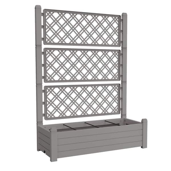 59 in. Tall Brown Resin Outdoor Raised Garden Bed with Trellis and Drain Plug (43 in. L x 18 in. W x 59 in. H)