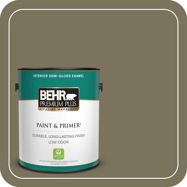 BEHR PREMIUM PLUS 1 gal. #380F-7 Crocodile Semi-Gloss Enamel Low Odor Interior Paint & Primer